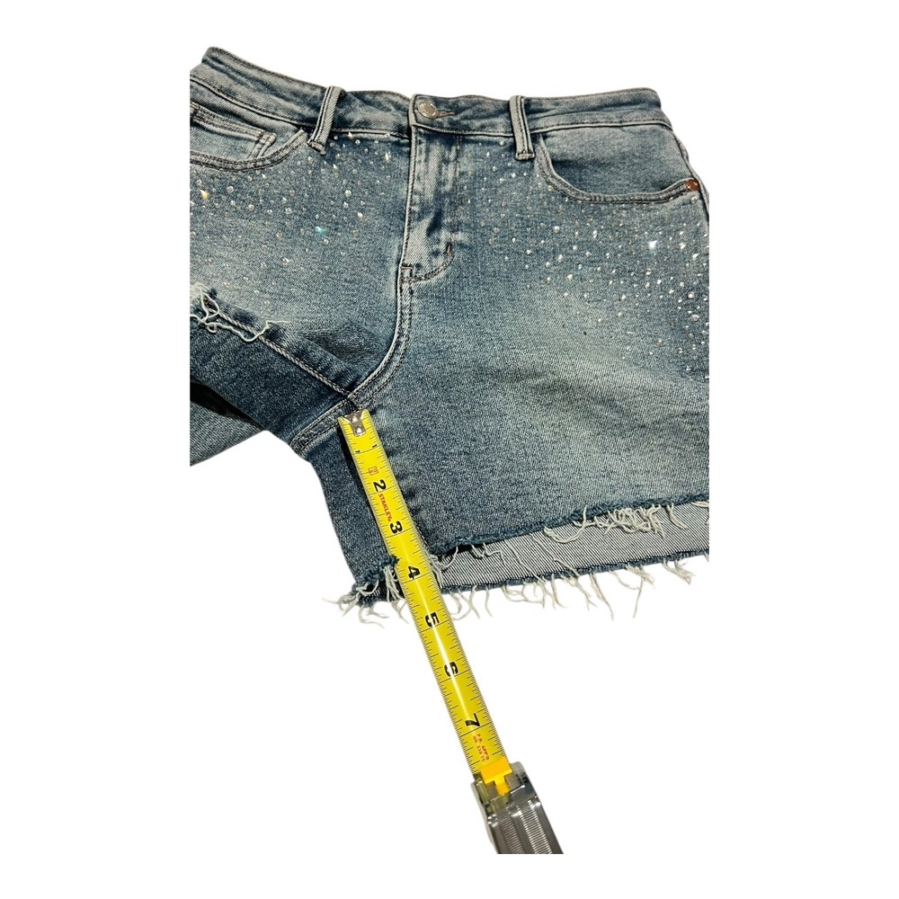 Judy Blue‎ Rhinestone Denim Shorts Size 28 Distressed Frayed Hem - Picture 10 of 13